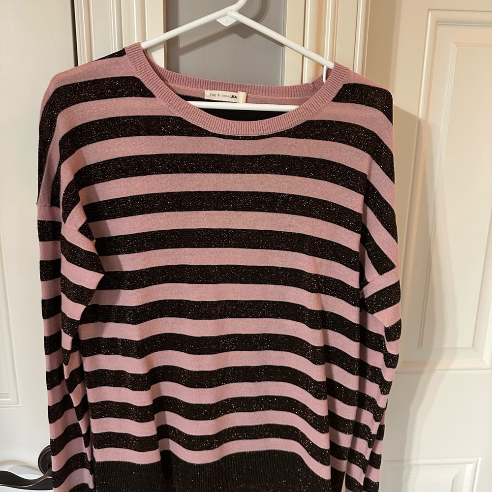 rag & bone Pink and Black Crew Neck Sweater